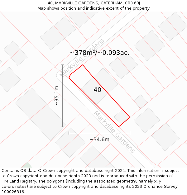 40, MARKVILLE GARDENS, CATERHAM, CR3 6RJ: Plot and title map