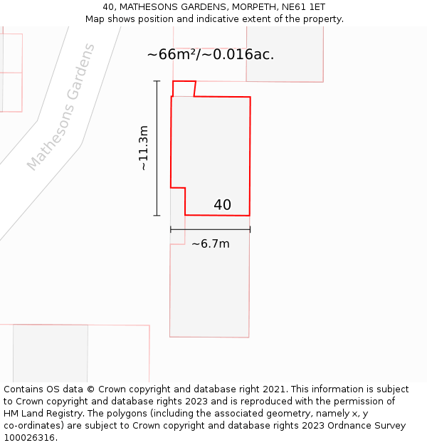 40, MATHESONS GARDENS, MORPETH, NE61 1ET: Plot and title map