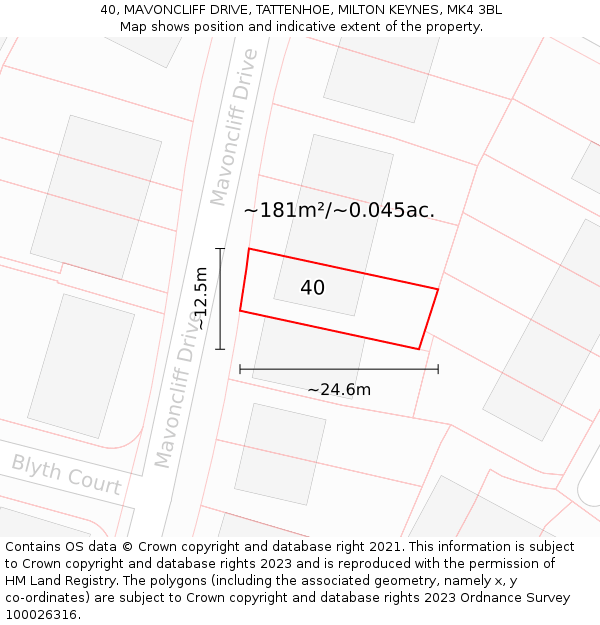 40, MAVONCLIFF DRIVE, TATTENHOE, MILTON KEYNES, MK4 3BL: Plot and title map