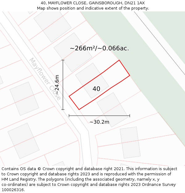 40, MAYFLOWER CLOSE, GAINSBOROUGH, DN21 1AX: Plot and title map