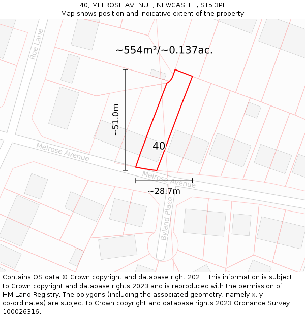 40, MELROSE AVENUE, NEWCASTLE, ST5 3PE: Plot and title map