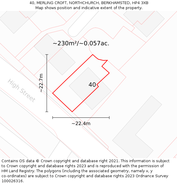 40, MERLING CROFT, NORTHCHURCH, BERKHAMSTED, HP4 3XB: Plot and title map