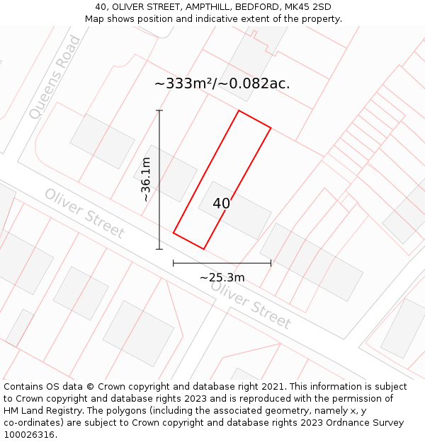 40, OLIVER STREET, AMPTHILL, BEDFORD, MK45 2SD: Plot and title map