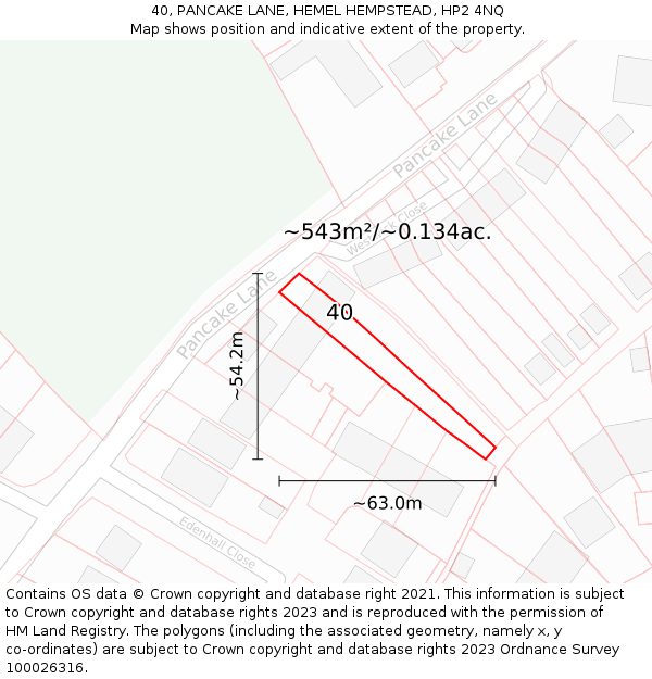 40, PANCAKE LANE, HEMEL HEMPSTEAD, HP2 4NQ: Plot and title map