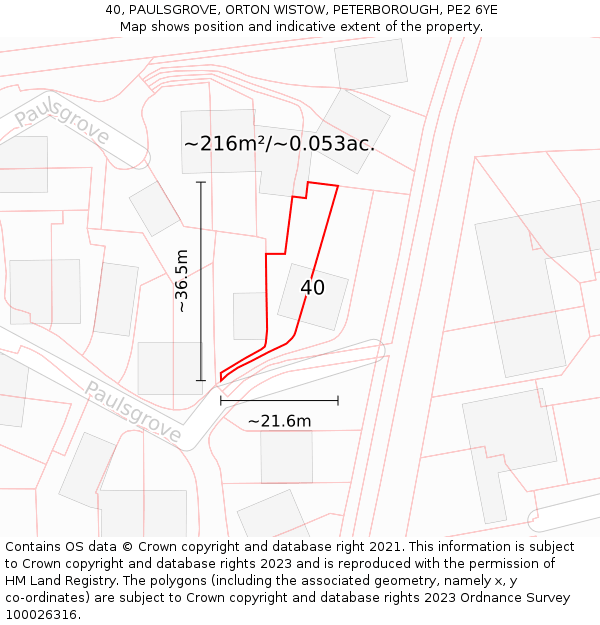 40, PAULSGROVE, ORTON WISTOW, PETERBOROUGH, PE2 6YE: Plot and title map