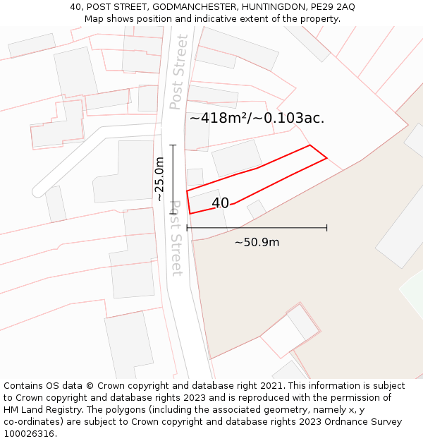 40, POST STREET, GODMANCHESTER, HUNTINGDON, PE29 2AQ: Plot and title map