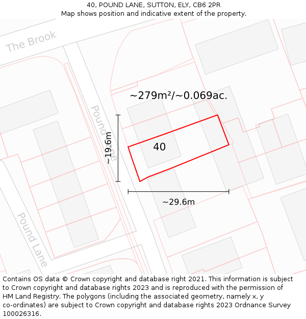 40, POUND LANE, SUTTON, ELY, CB6 2PR: Plot and title map