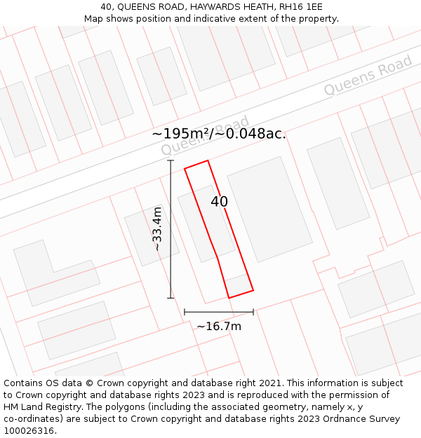 40, QUEENS ROAD, HAYWARDS HEATH, RH16 1EE: Plot and title map