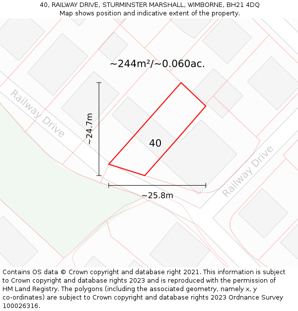 40, RAILWAY DRIVE, STURMINSTER MARSHALL, WIMBORNE, BH21 4DQ: Plot and title map