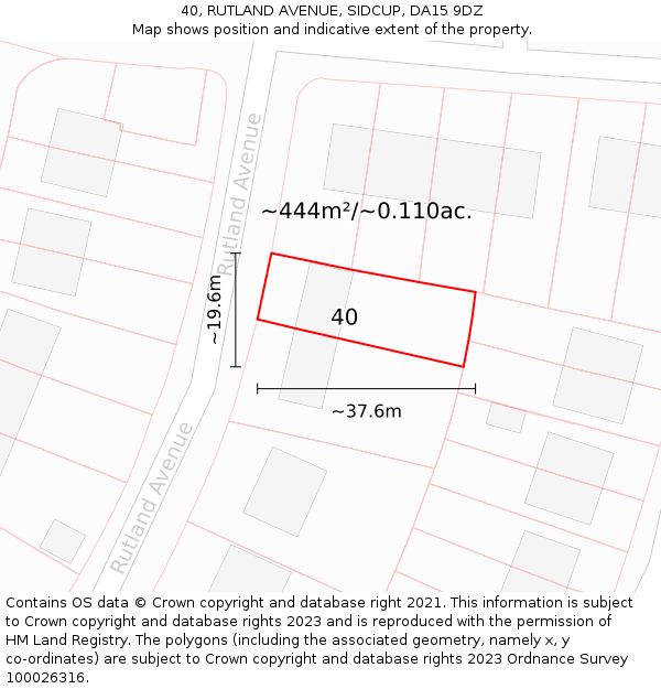 40, RUTLAND AVENUE, SIDCUP, DA15 9DZ: Plot and title map