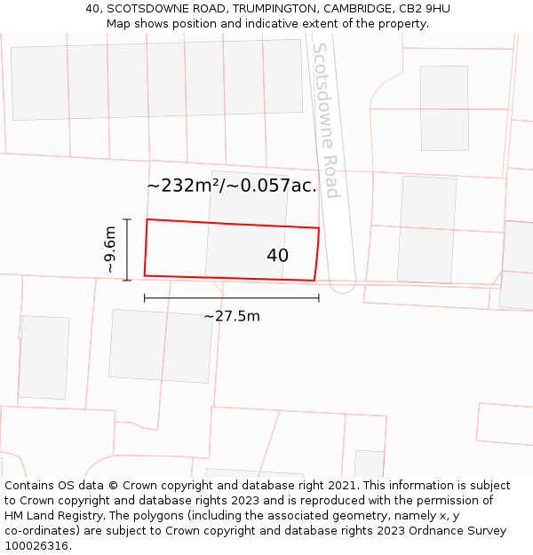 40, SCOTSDOWNE ROAD, TRUMPINGTON, CAMBRIDGE, CB2 9HU: Plot and title map