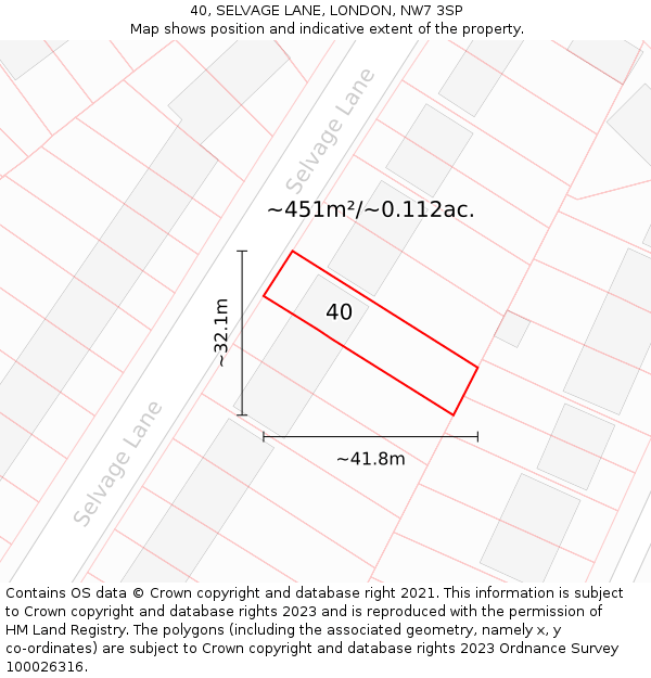 40, SELVAGE LANE, LONDON, NW7 3SP: Plot and title map