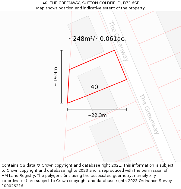 40, THE GREENWAY, SUTTON COLDFIELD, B73 6SE: Plot and title map