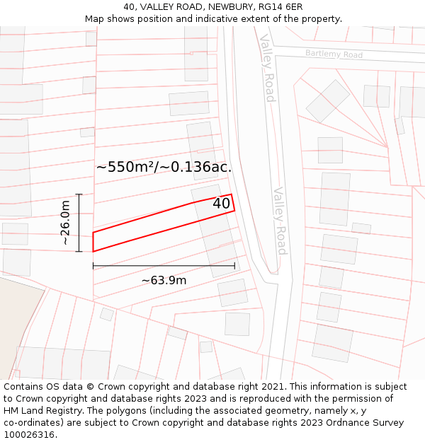40, VALLEY ROAD, NEWBURY, RG14 6ER: Plot and title map