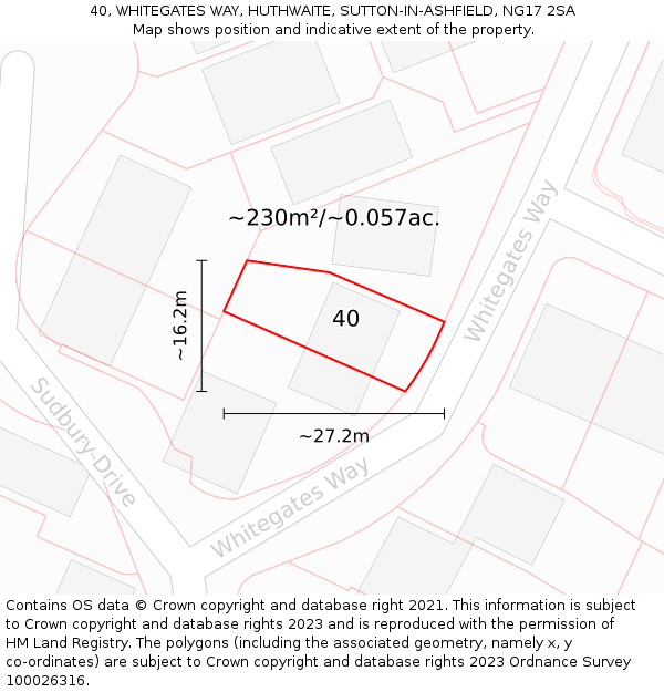 40, WHITEGATES WAY, HUTHWAITE, SUTTON-IN-ASHFIELD, NG17 2SA: Plot and title map