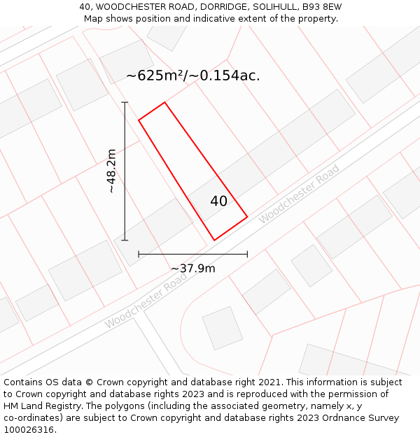 40, WOODCHESTER ROAD, DORRIDGE, SOLIHULL, B93 8EW: Plot and title map