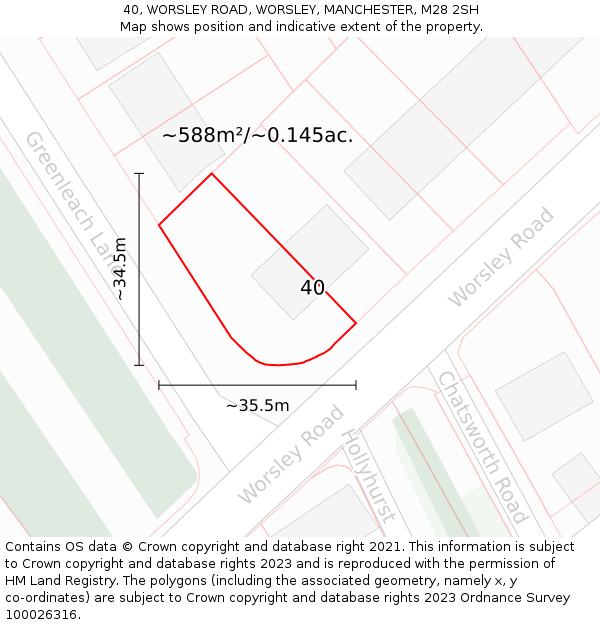 40, WORSLEY ROAD, WORSLEY, MANCHESTER, M28 2SH: Plot and title map