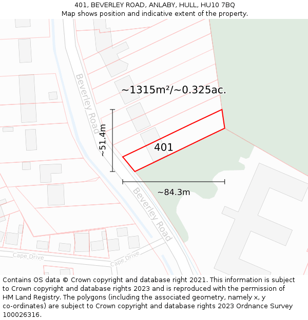 401, BEVERLEY ROAD, ANLABY, HULL, HU10 7BQ: Plot and title map