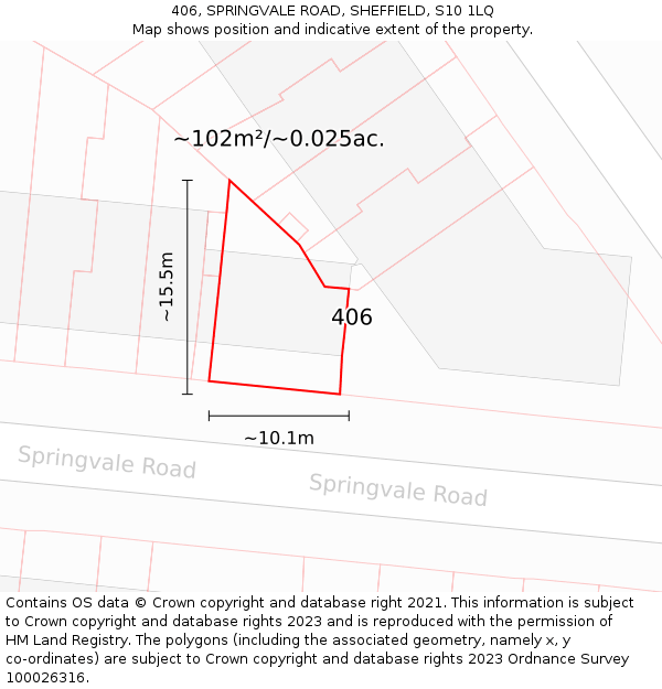406, SPRINGVALE ROAD, SHEFFIELD, S10 1LQ: Plot and title map
