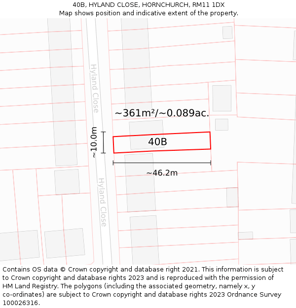 40B, HYLAND CLOSE, HORNCHURCH, RM11 1DX: Plot and title map