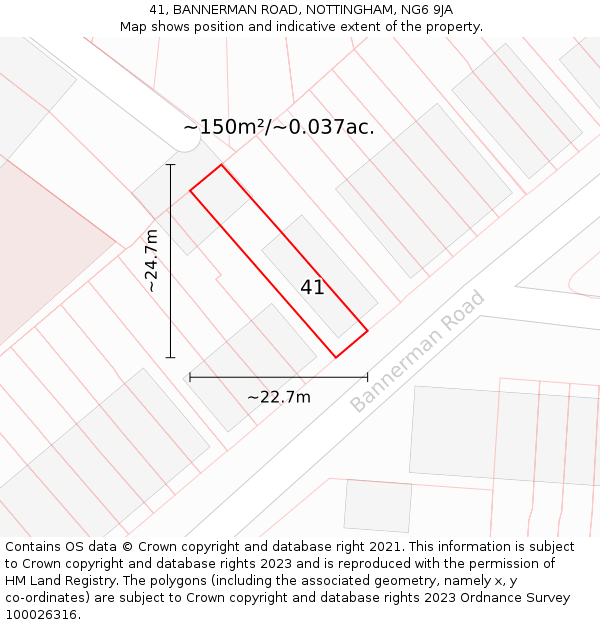 41, BANNERMAN ROAD, NOTTINGHAM, NG6 9JA: Plot and title map