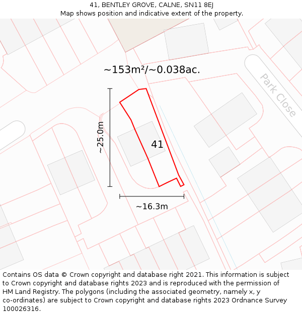 41, BENTLEY GROVE, CALNE, SN11 8EJ: Plot and title map