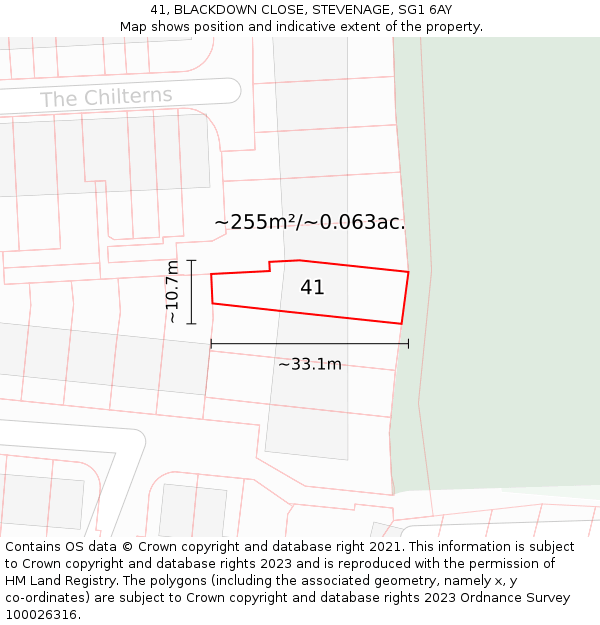 41, BLACKDOWN CLOSE, STEVENAGE, SG1 6AY: Plot and title map