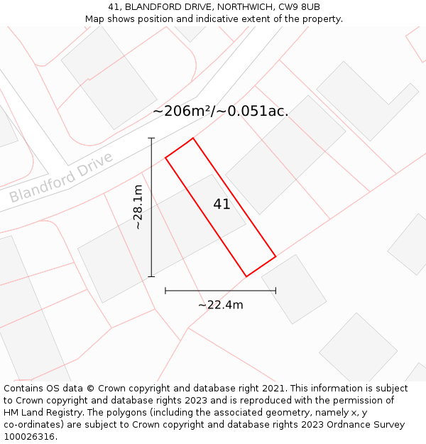 41, BLANDFORD DRIVE, NORTHWICH, CW9 8UB: Plot and title map