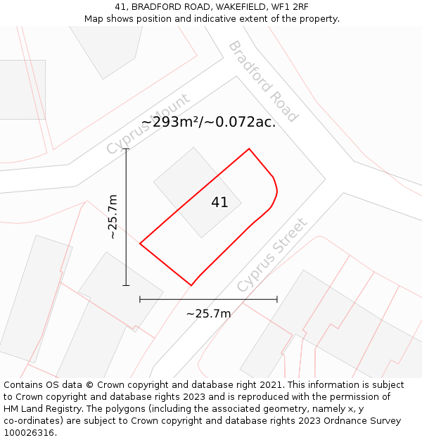 41, BRADFORD ROAD, WAKEFIELD, WF1 2RF: Plot and title map