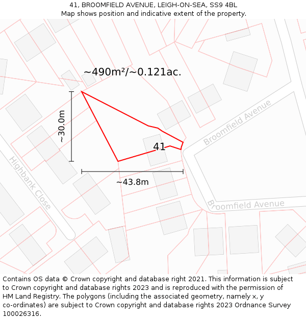 41, BROOMFIELD AVENUE, LEIGH-ON-SEA, SS9 4BL: Plot and title map