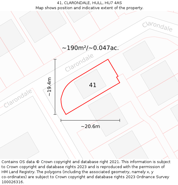 41, CLARONDALE, HULL, HU7 4AS: Plot and title map