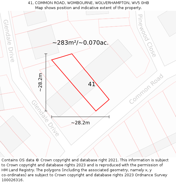 41, COMMON ROAD, WOMBOURNE, WOLVERHAMPTON, WV5 0HB: Plot and title map