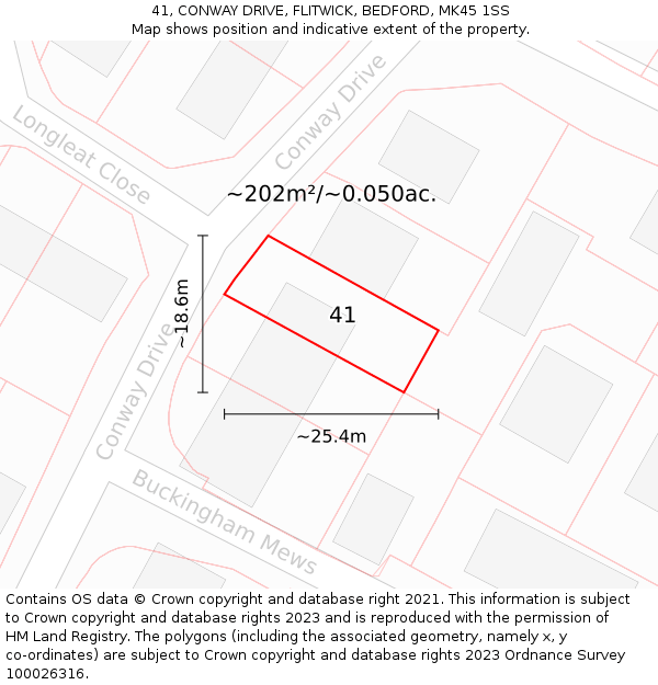 41, CONWAY DRIVE, FLITWICK, BEDFORD, MK45 1SS: Plot and title map