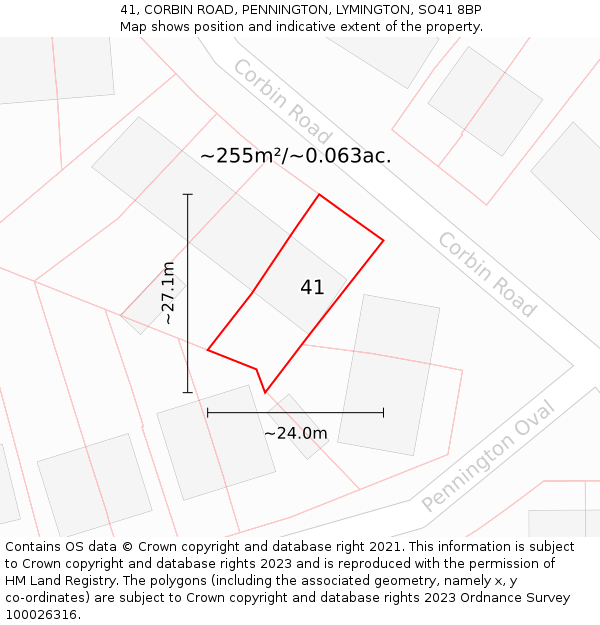 41, CORBIN ROAD, PENNINGTON, LYMINGTON, SO41 8BP: Plot and title map