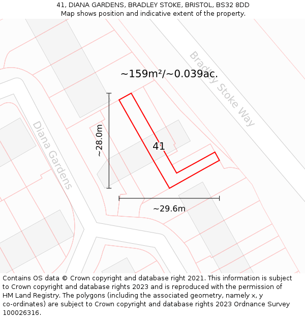 41, DIANA GARDENS, BRADLEY STOKE, BRISTOL, BS32 8DD: Plot and title map