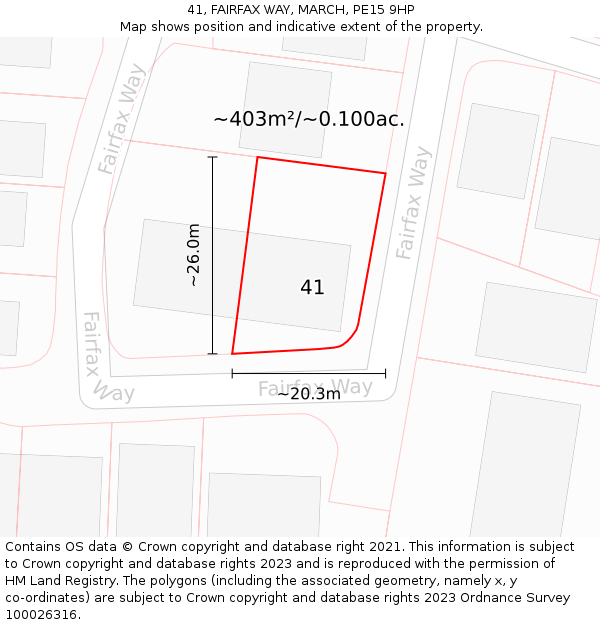 41, FAIRFAX WAY, MARCH, PE15 9HP: Plot and title map