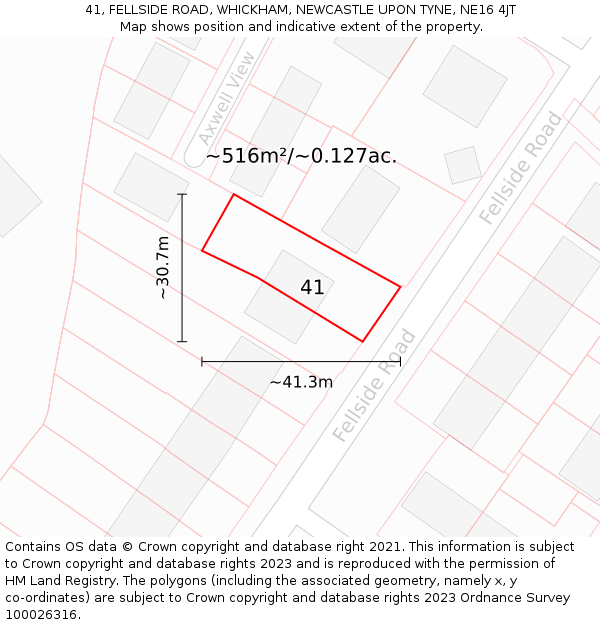 41, FELLSIDE ROAD, WHICKHAM, NEWCASTLE UPON TYNE, NE16 4JT: Plot and title map
