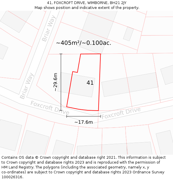 41, FOXCROFT DRIVE, WIMBORNE, BH21 2JY: Plot and title map