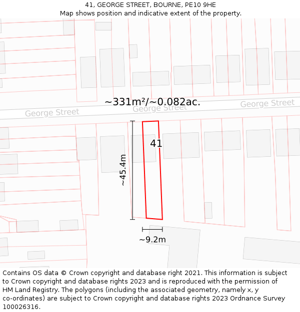 41, GEORGE STREET, BOURNE, PE10 9HE: Plot and title map