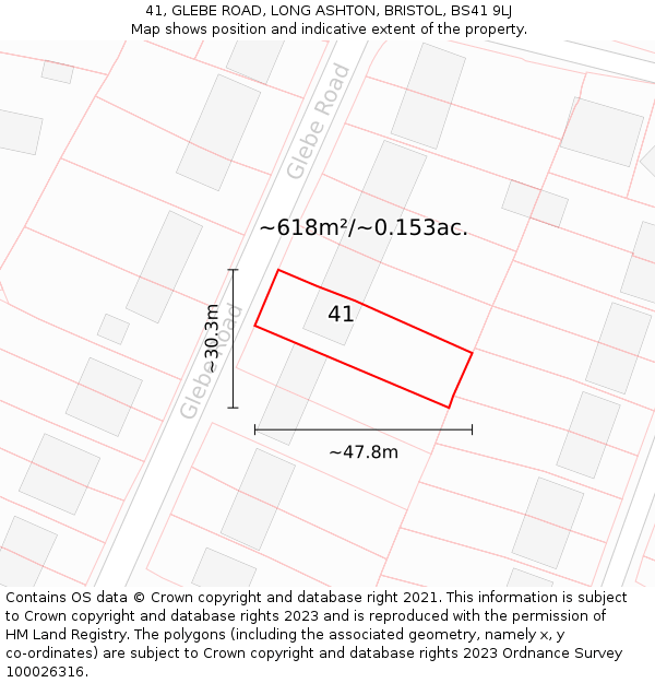 41, GLEBE ROAD, LONG ASHTON, BRISTOL, BS41 9LJ: Plot and title map