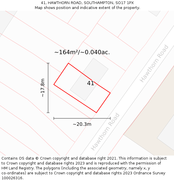 41, HAWTHORN ROAD, SOUTHAMPTON, SO17 1PX: Plot and title map