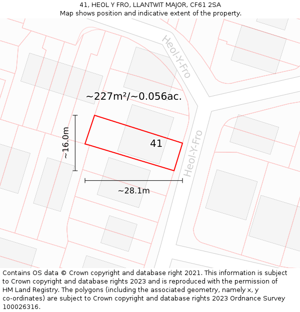 41, HEOL Y FRO, LLANTWIT MAJOR, CF61 2SA: Plot and title map