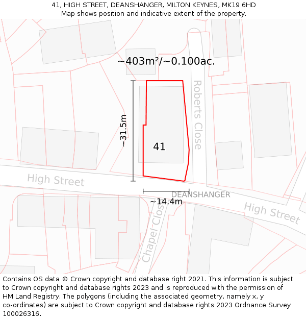 41, HIGH STREET, DEANSHANGER, MILTON KEYNES, MK19 6HD: Plot and title map