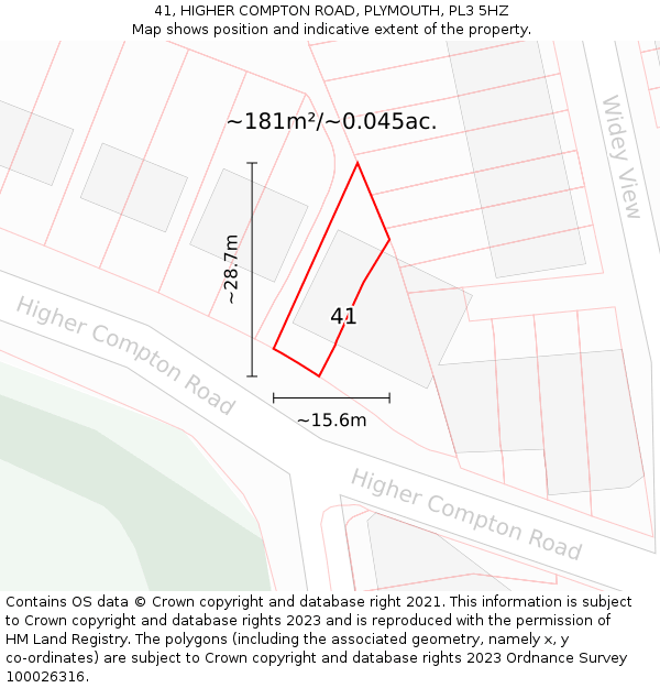 41, HIGHER COMPTON ROAD, PLYMOUTH, PL3 5HZ: Plot and title map
