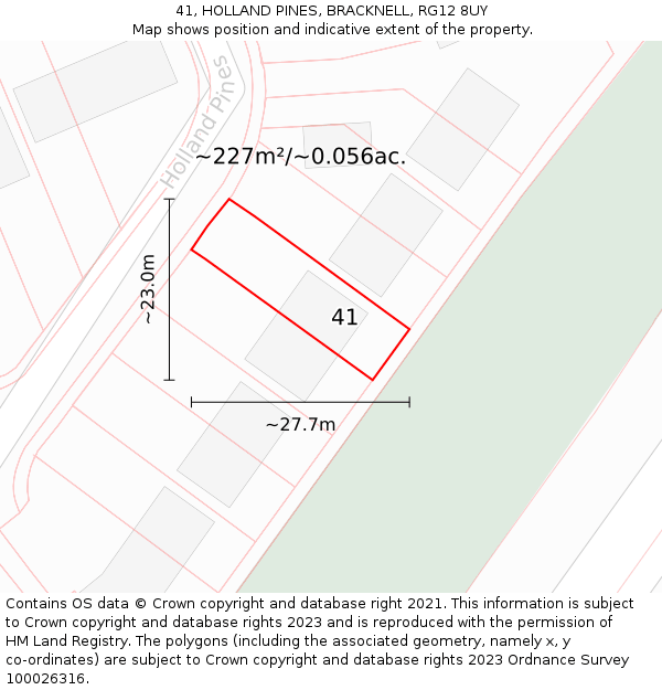 41, HOLLAND PINES, BRACKNELL, RG12 8UY: Plot and title map