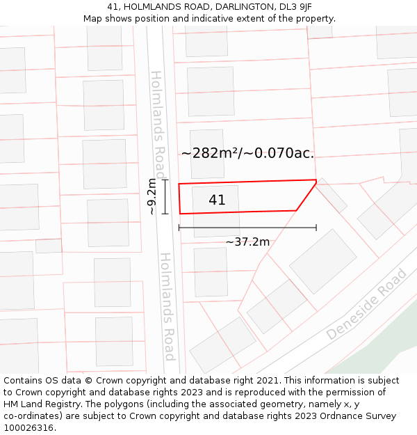 41, HOLMLANDS ROAD, DARLINGTON, DL3 9JF: Plot and title map