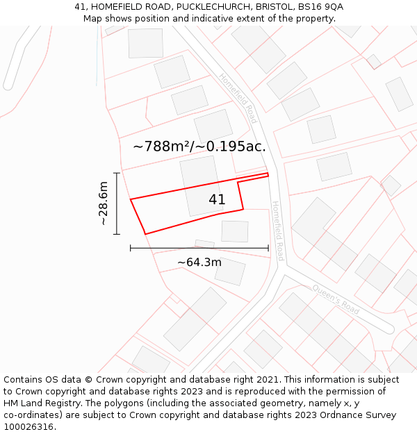 41, HOMEFIELD ROAD, PUCKLECHURCH, BRISTOL, BS16 9QA: Plot and title map