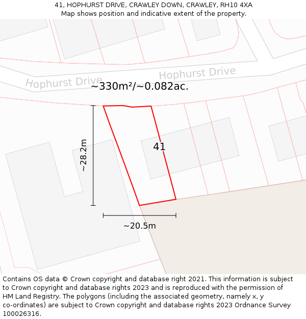 41, HOPHURST DRIVE, CRAWLEY DOWN, CRAWLEY, RH10 4XA: Plot and title map