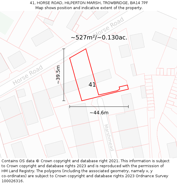 41, HORSE ROAD, HILPERTON MARSH, TROWBRIDGE, BA14 7PF: Plot and title map