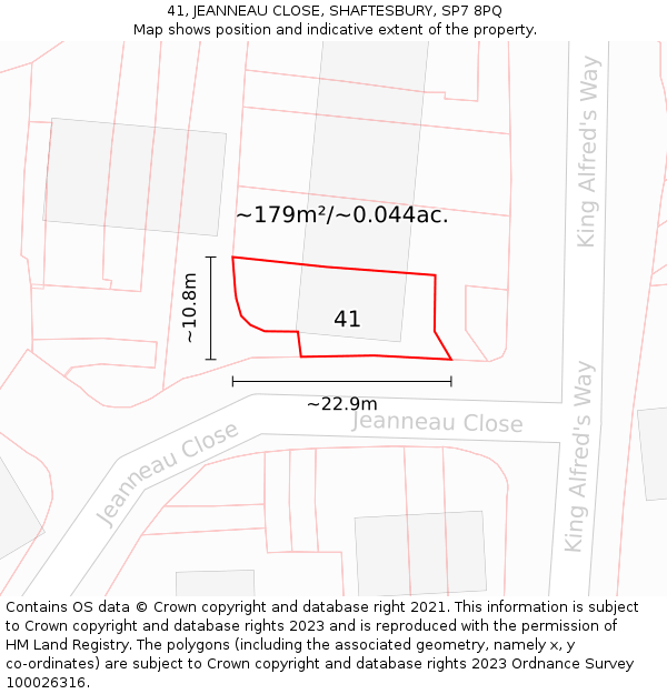 41, JEANNEAU CLOSE, SHAFTESBURY, SP7 8PQ: Plot and title map